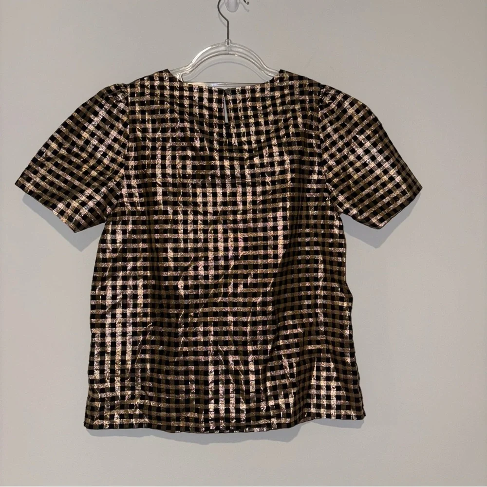 J.Crew Lurex Gold‎ puff sleeve top gold black size XS